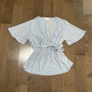Floral tie waist blouse